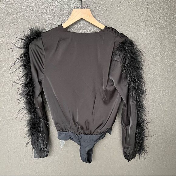 REVOLVE, NBD RAJAH BLACK FEATHER BODYSUIT - Picture 3 of 8